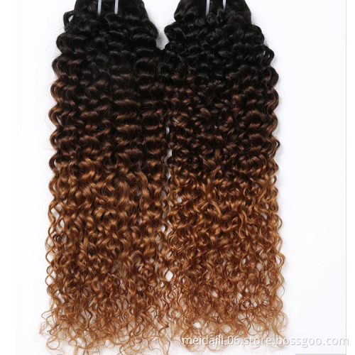 Hot Selling Brazilian Kinky Curly Hair Weave Ombre Color, Wholesale Virgin Human Hair Extension Bundles